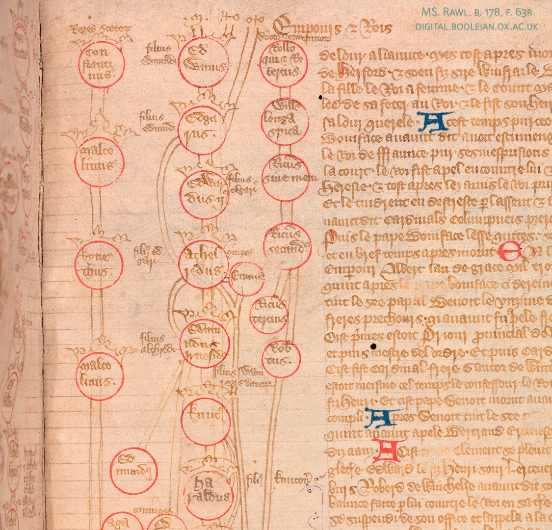 Detail from a medieval manuscript, showing a genealogical diagram.