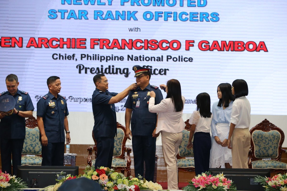 PNPChiefGamboa's tweet photo. PNP Chief Police General Archie Francisco Gamboa administers the Oath-taking and Donning of Ranks Ceremony at the PNP National Headquarters in Camp Crame, Quezon City https://t.co/FjKGxRAWXo