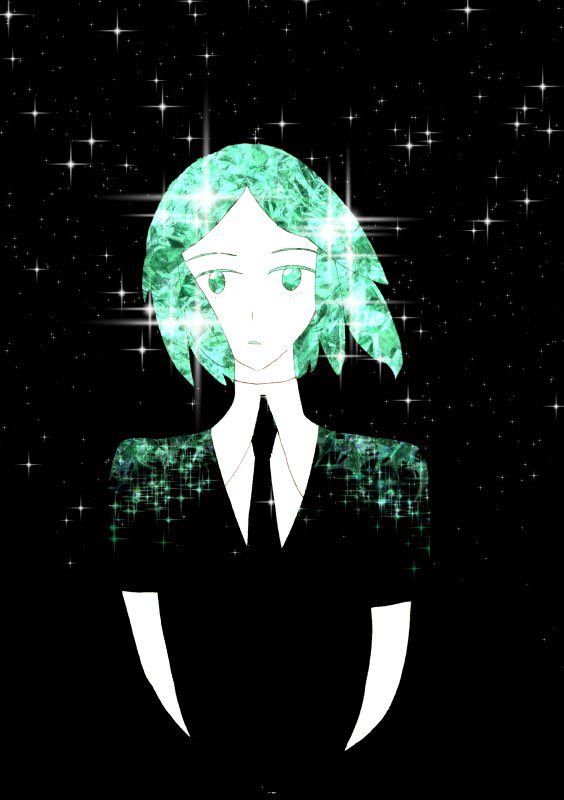 数年前に書いた宝石の国絵。このキラキラはぐしゃぐしゃにしたアルミホイル画像をテクスチャとして調整してた。 