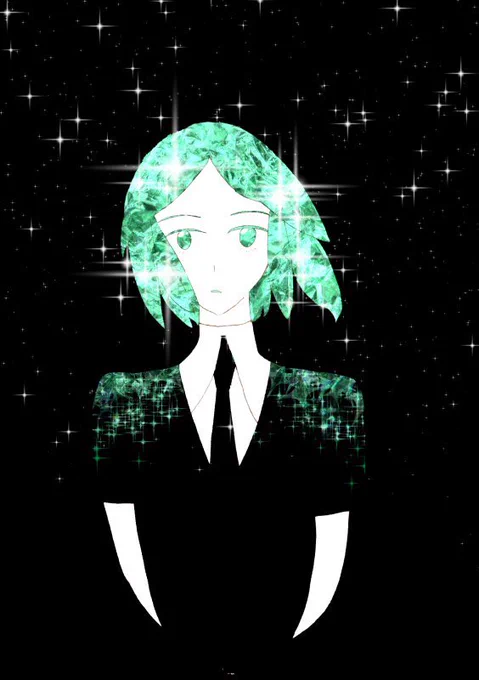 数年前に書いた宝石の国絵。このキラキラはぐしゃぐしゃにしたアルミホイル画像をテクスチャとして調整してた。 