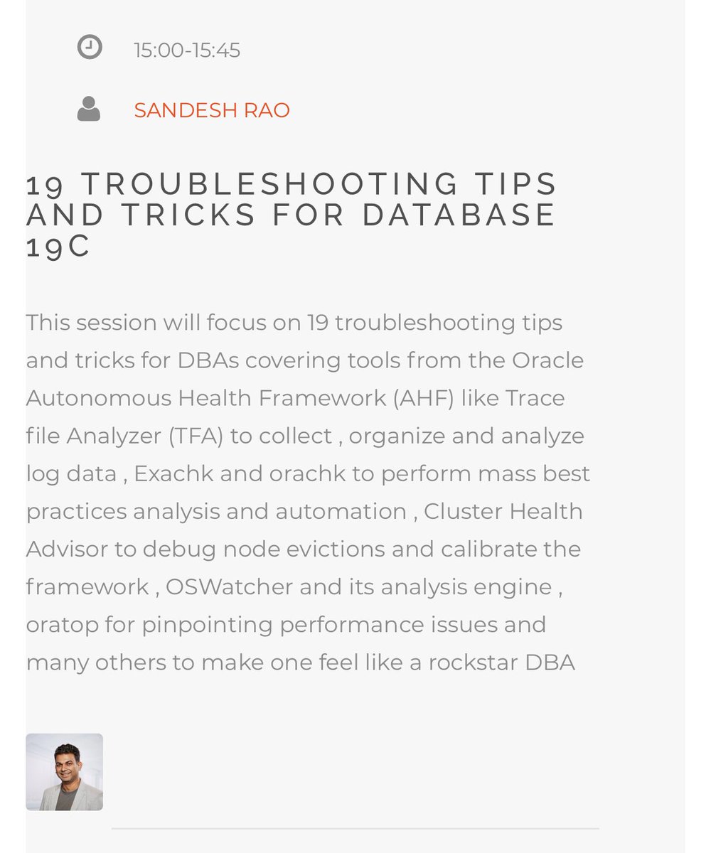 sandeshr's tweet image. Trying to teach a DBA new tricks ? Is that possible .. come find out. This session focuses on one thing. Make you look 👀 good to your bosses and a rockstar by using the tools that oracle provides #ilougTechDays2020 @iloug_org #iloug