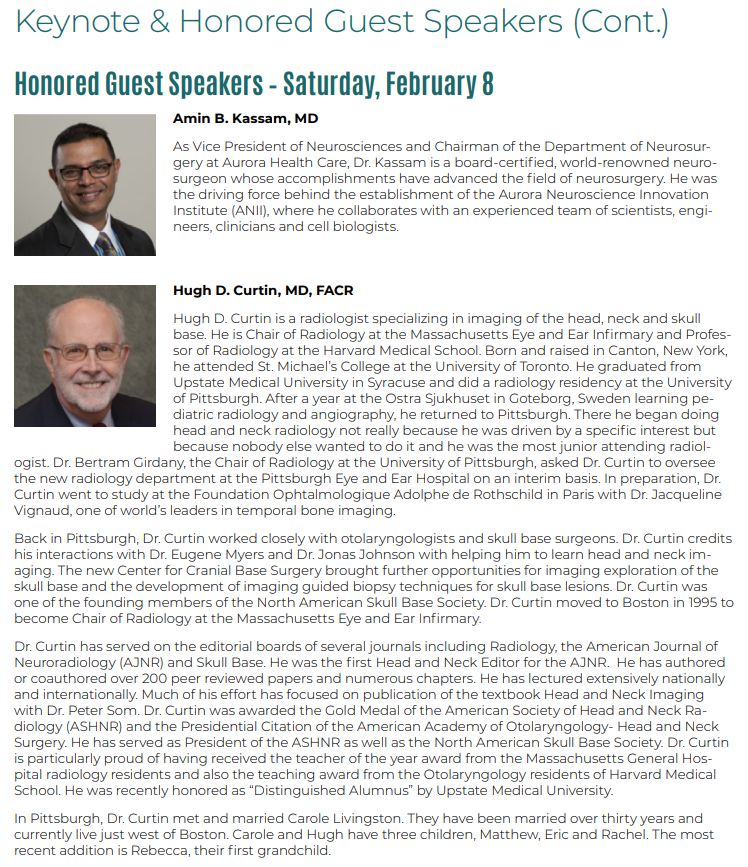 NASBSorg's tweet photo. The #NASBS2020 Keynote and Honored Guest Speakers include #skullbase experts #DanielNuss and #LaligamSekhar on Friday, and #IvoJanecka, #HughCurtin, and #AminKassam on Saturday. #spotlight #nsgy #ent #training #education https://t.co/jXtPxDV4Lo