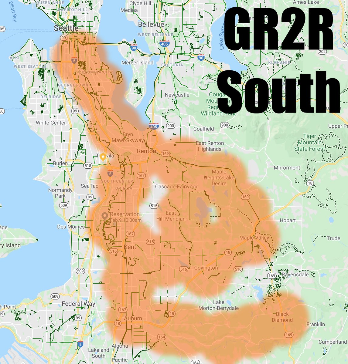 Map of route coverage for Getting Ready 2 Ride - South series rides