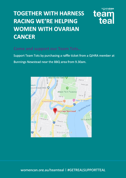 RaceQLD's tweet image. Visiting Bunnings Newstead this Saturday? Swing by the Queensland Junior Harness Racing Association Inc Team Tots raffle stand, near the sausage sizzle… from 9.30am @QJHRA @AlbionParkHRC @redcliffeHRC @womencanteamteal #getrealsupportteal #TeamTeal #ANZGOG #WomenCan #racingqld