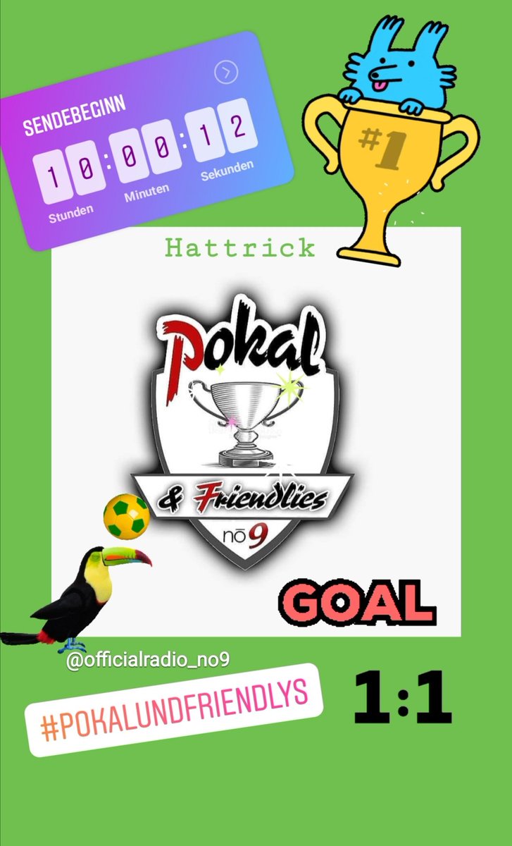 No9Radio's tweet photo. Pokal & Friendlys
#radiono9 #pokalundfriendlys #spiranha #dienaechsterunde #musik
#ircchat #einfachspaßhaben #tor
Am Dienstag ab 17:30 h berichtet Spiranha von Euren Hattrick-Spielen.
Das Runde muss ins Eckige. So könnte man es beschreiben, denn alle wollen eine Runde weiter. https://t.co/S3VStjmHl7