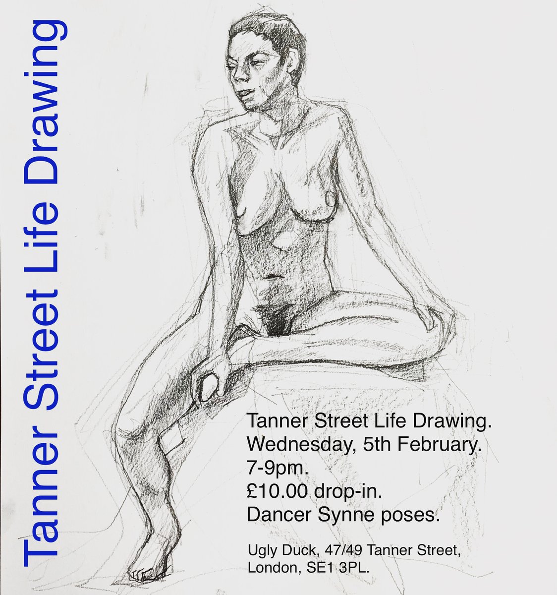 Dancer Synne poses at Tanner Street Life Drawing tomorrow, 5th February 7-9pm. £10. Join us for #Sketching 47-49 Tanner St, London, SE1 3PL.  Details at Meetup meetup.com/Tanner-Street-… #lifedrawing #art #Bermondsey #figuredrawing #figurativeart 
@WeAreUglyDuck