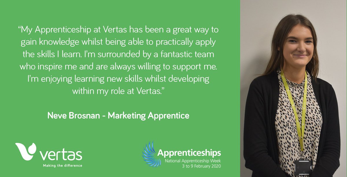 VertasGroup's tweet photo. National Apprenticeship Week 2020 is upon us so what better time to hear from Neve, who is currently undertaking a Marketing Apprentice here at #Vertas! #NAW20 #LookBeyond #NAW2020 https://t.co/BDhbX0X0Bi