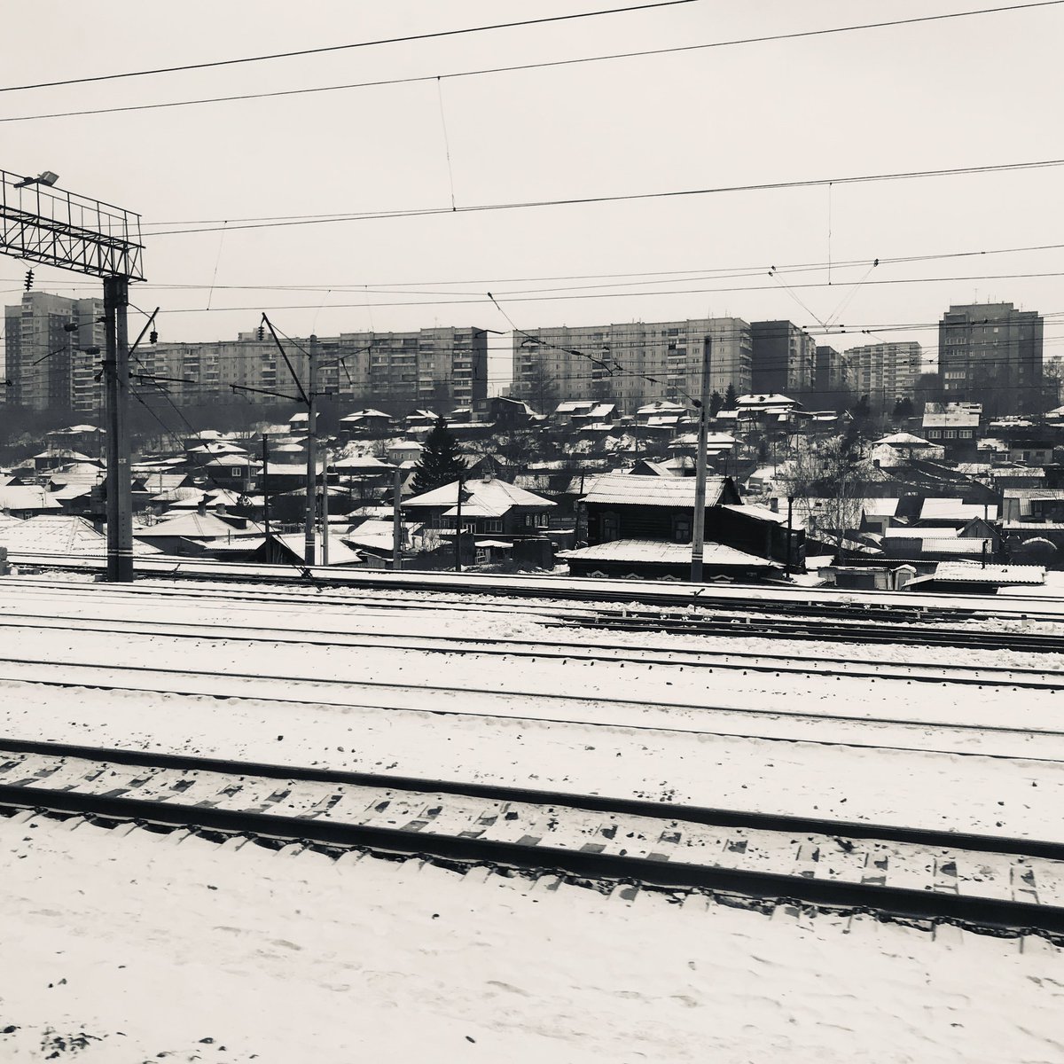 Impressions of Krasnoyarsk and the Yenisei River which is indeed not frozen! In black & white to match the mood and weather. Ahead is a very long stretch of towns I don’t know until we reach Irkutsk early tomorrow morning!