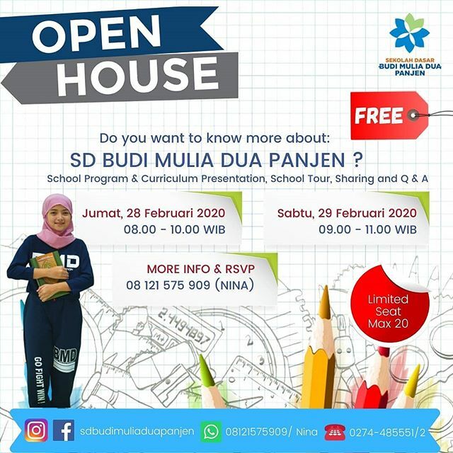 sdbmdjogja's tweet photo. Ayah Bunda, 
Bagaimana mencari sekolah impian yang cocok untuk anak? Sharing yuk. 
JOIN OPEN HOUSE SD Budi Mulia Dua Panjen. 
Agenda ini akan diselenggarakan pada : 📌 Jumat, 28 Februari 2020  pukul : 08.00-10.00 WIB 📌 Sabtu, 29 Februari 2020  pukul :… https://t.co/0bDkuQcZbC https://t.co/cgd6iqZrIX