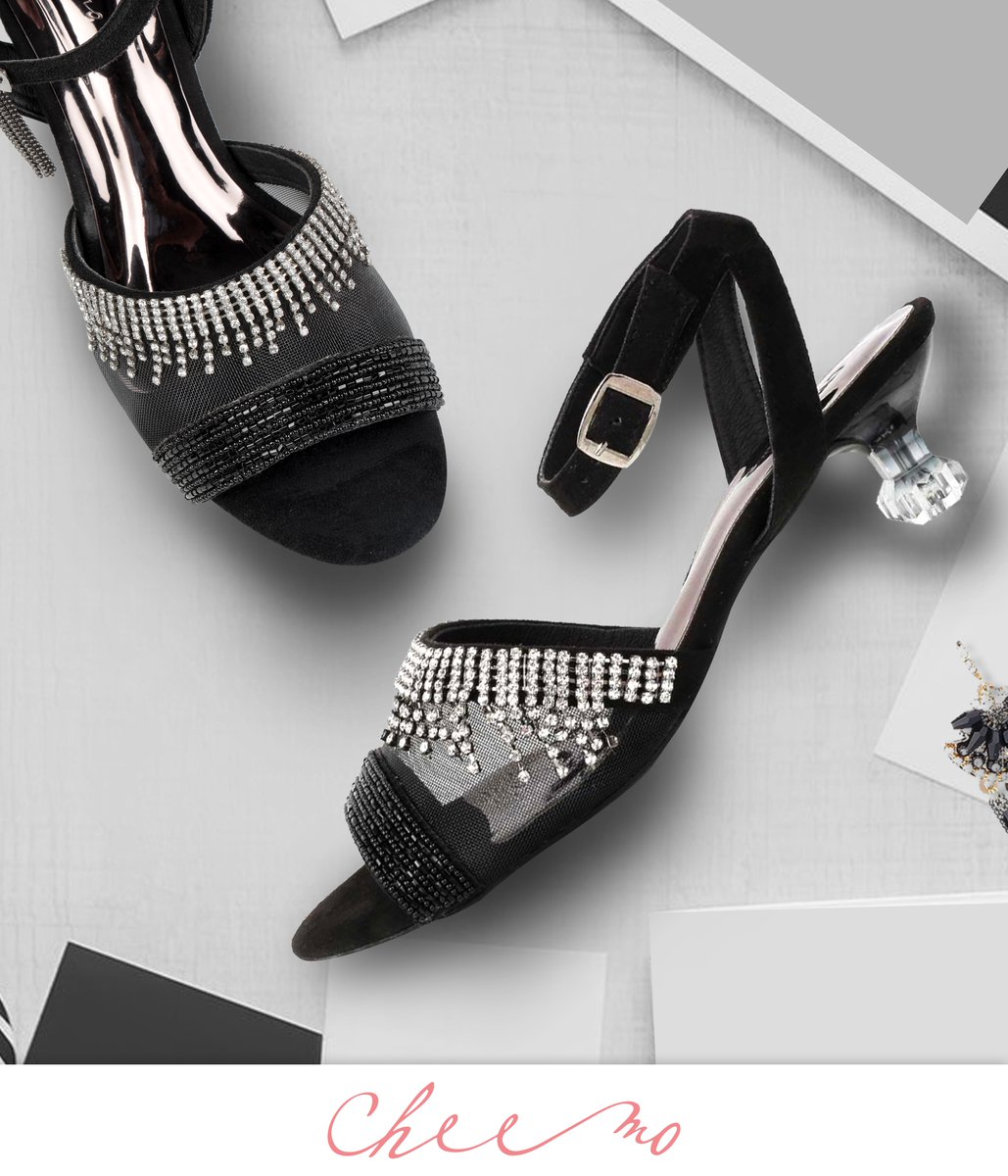 CheemoA's tweet photo. An exquisite artistry of diamonds sequenced to upheave your style statements and leave a glowing effect from wherever you walk-by. The gleaming, rich-black ‘Diamond Tassle’ collection by Cheemo is now available exclusively at Metro &amp; Mochi footwear outlets.

#Cheemo https://t.co/iwSmBtiicv