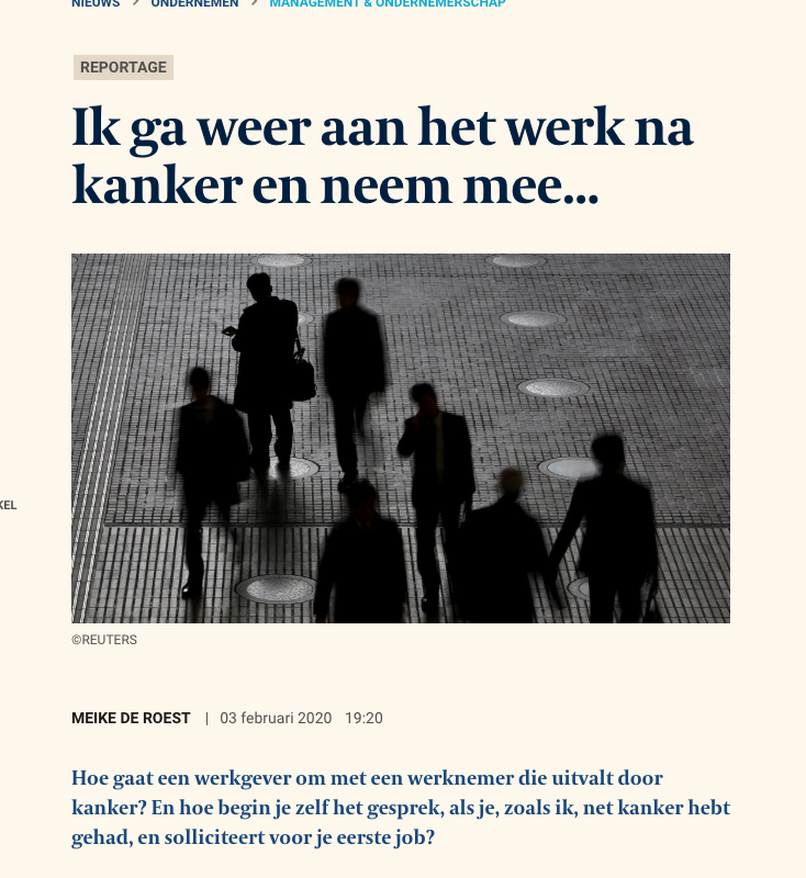 OnderzoekAhs's tweet photo. .@Jlemey en collega's brengen de noden van werkgevers en werknemers rondom kanker in kaart in @Interreg2Seas project. #wereldkankerdag Vandaag in @tijd >> https://t.co/atMCeXZ0iy