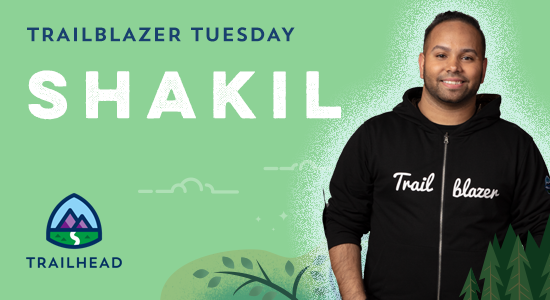 Trailblazer Tuesday image featuring Shakil in his zip up Trailblazer hoodie.