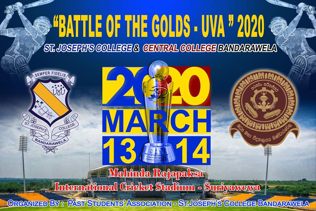 sjc_bw's tweet photo. Are you ready? 🏏🏆️
Battle of the golds - Uva 2020 will be held at Mahinda Rajapakse international cricket stadium - Suriyawewa in 13 & 14 March' 2020...
#CheerJosephians💙💛 #SJCPSA #SJCBW #BigMatchFever #Bigmatch #lka https://t.co/Xt53PQtlr5
