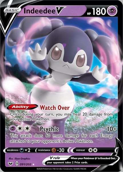 eluketcg's tweet image. Indeedee V is such a versatile card. It can be used with defensive purposes, such as healing bulky Pokémon or preventing your GX Pokémon abilities being nullified by Mimikyu. But it also threatens Pokémon that abuse from energies to attack, like Lapras VMax, PikaKrom or Mew3.