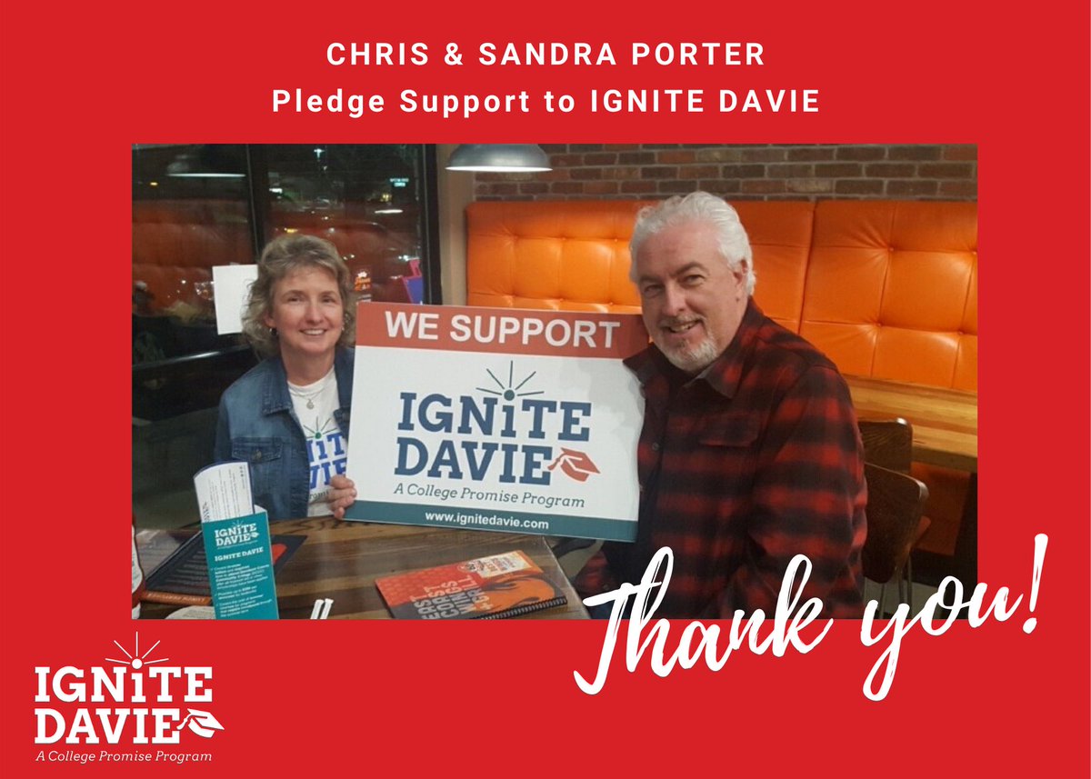 IgniteDavie's tweet photo. Thank you to Chris &amp; Sandra Porter for pledging your support to IGNITE Davie! #ignitedavie https://t.co/RX0i2fdJSy