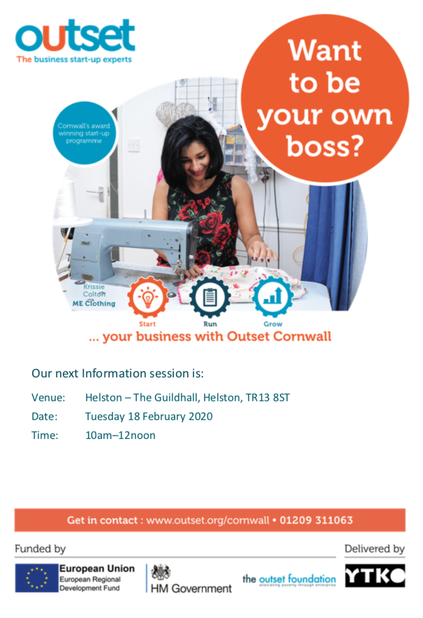 outsetcornwall's tweet photo. We've just added a new Information Event in #Helston on 18th Feb. If you want to find out more about our fully-funded business start-up and support sessions, book your place now - https://t.co/8ql0EpeKOc
#outsetcornwall #startup #beyourownboss #beoutsetready https://t.co/CenAbQluxb