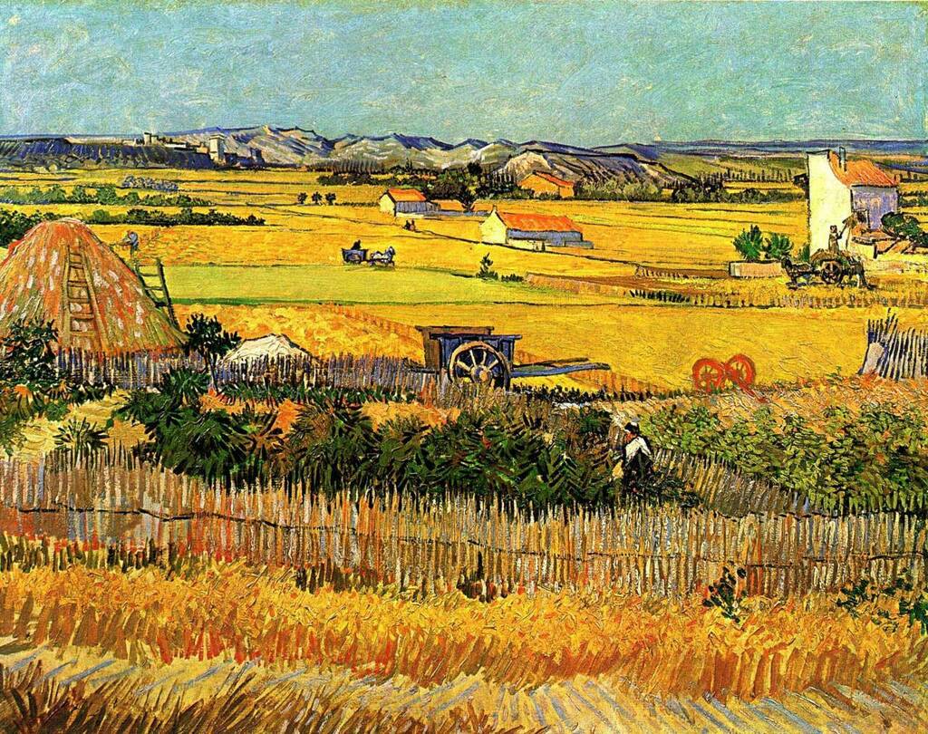 vangoghdailygallery:

  Harvest at La Crau, with Montmajour in the Background