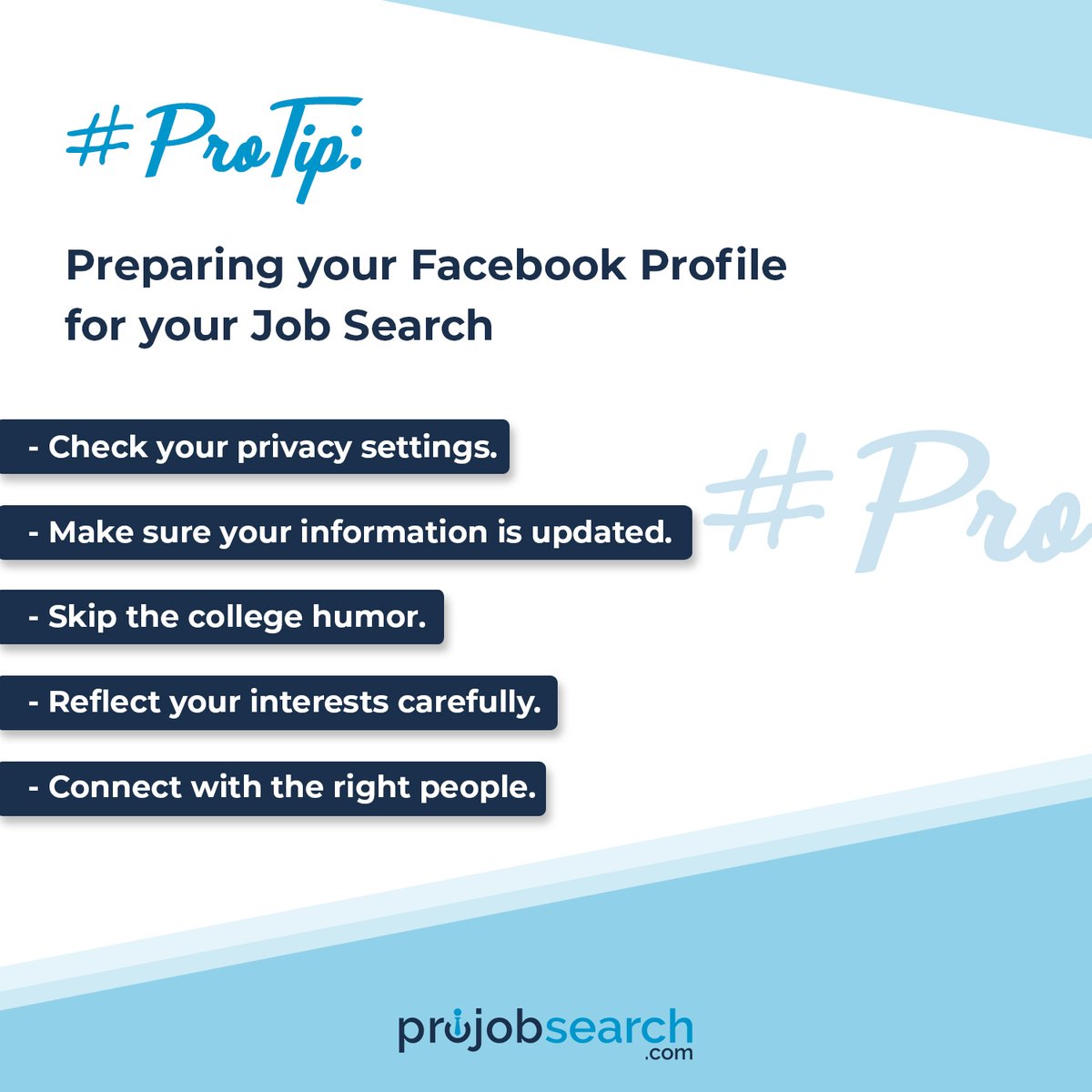 Pro_Job_Search's tweet image. Make sure your Facebook profile looks good as the Interviewer might be interested in knowing you in the social world.
#ProTip #ProTips #Tips #Facebook #InterviewTips #Interview #CareerAdvice #Resume #JobHunt #Career #job #Jobs #JobSeeker #FindJobs #Hiring #jobsearch #ProJobSearch