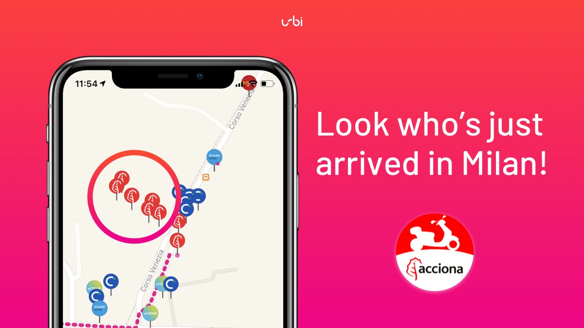 🎉#milan is welcoming its sixth #scootersharing service: the Spanish provider #Acciona began deploying its #electric  fleet on the streets today! Tarifs: 0,25€/min driving, and 0,05€/min parking. Find them on URBI!
#urbiapp #urbimobility #sharedmobility #sharing