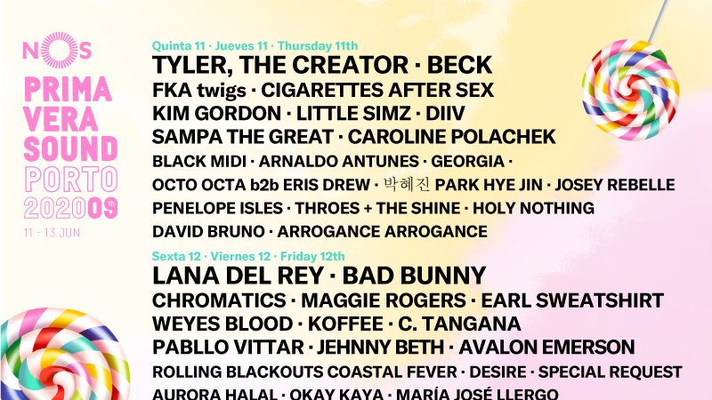 diceitaly's tweet photo. La line-up del @nos_primavera è stata svelata. Con @tylerthecreator, @LanaDelRey, @FKAtwigs, @pavementband. Chi viene a Porto? 🤩 https://t.co/T3qqdvB1yb