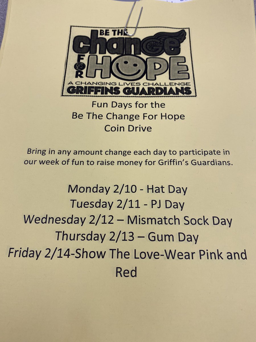 JRobinsonKinder's tweet photo. DDE coin drive & spirit days 🌟#GriffinsGuardians #ChangeForHope https://t.co/x4JmzSMhSM