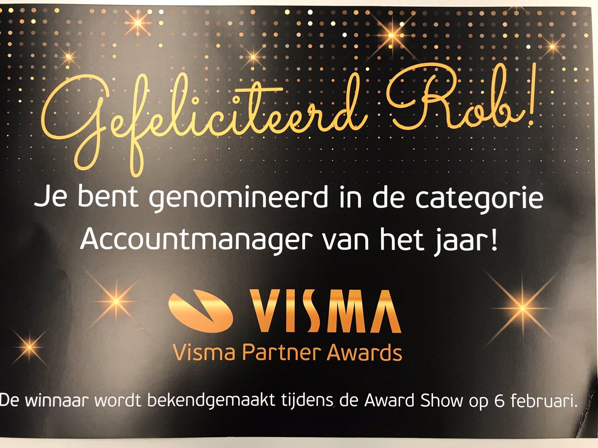Wat zijn we trots en blij!😊
Niet alleen is #eServiceware genomineerd voor #Visma.net partner van het jaar, maar ook Jos van Willegen is genomineerd voor #Consultant van het jaar en ik voor #Accountmanager van het jaar. Donderdag avond is de uitreiking!!