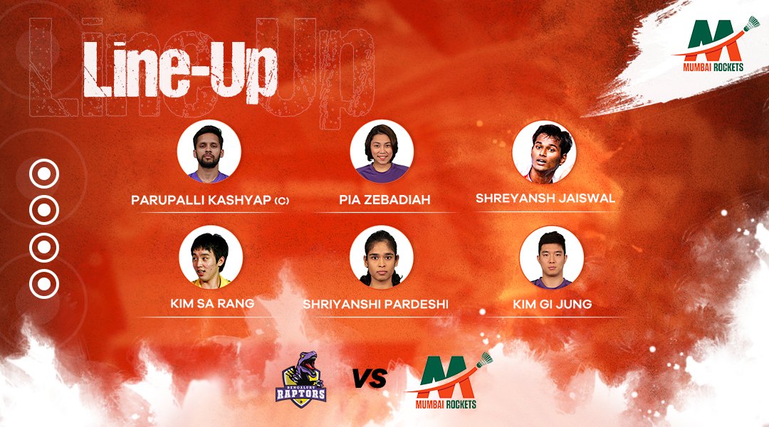 Mumbai_Rockets_'s tweet photo. 🕖 to make our last league game a memorable one! 💪

Just one change, Lee Dong Keun makes way for Shreyansh Jaiswal. 

#Mumbai #MumbaiRockets #PBL #BadmintonIndia #BLRvMUM https://t.co/IvGDeyhwHA