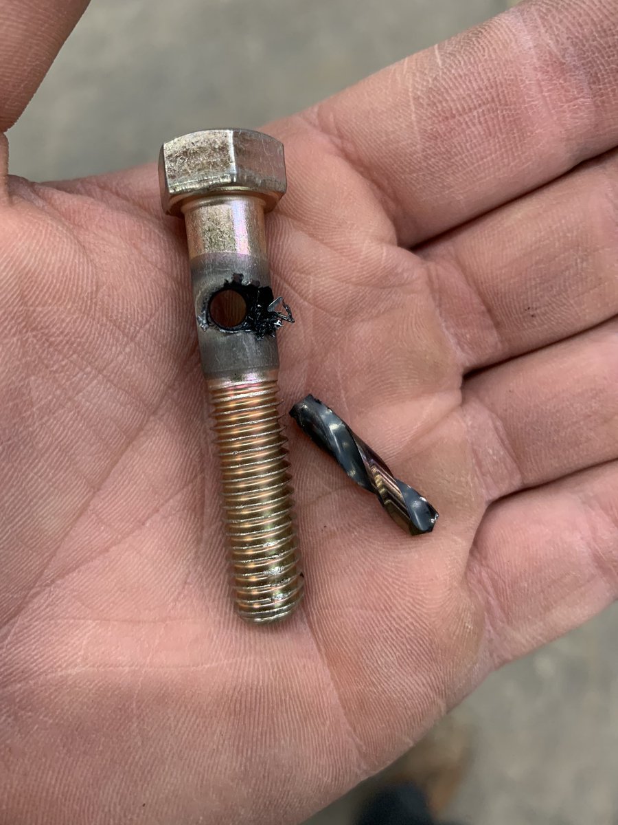 kylecrumbaugh's tweet photo. Traveling salesman: These are indestructible drillbits, watch as I cut the head off this bolt with it..... Me: 🤭 I won’t tell anyone https://t.co/vQjjQ4Jq3s