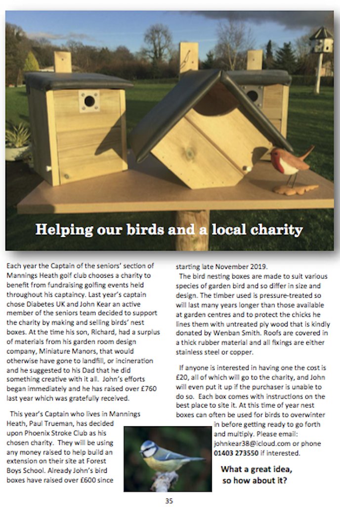 Our #gardenroom offcuts have been #recycled into #handcrafted #birdboxes, raising £800 for a local #Sussex charity. Check out the article in local #Horsham magazine The Link 🐣