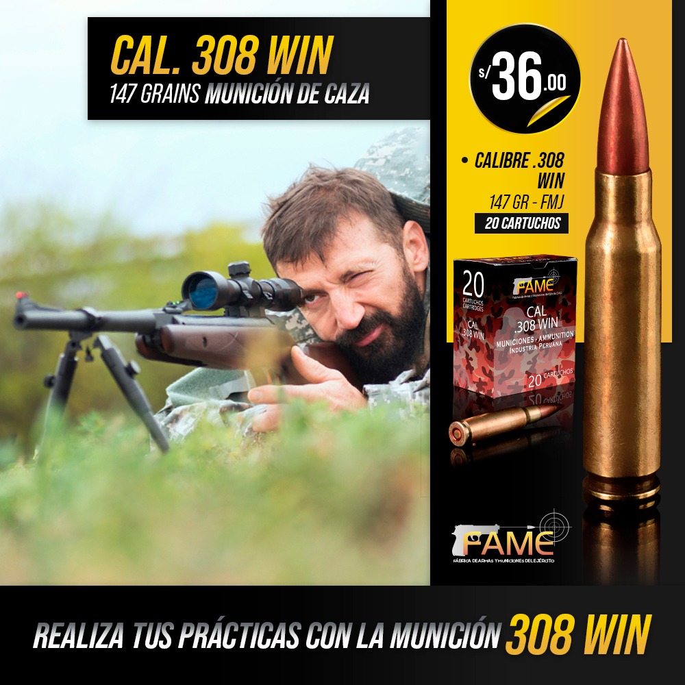 💥💥MUNICIÓN DE CAZA .308 WIN 147 GRAINS 💥💥

👉S/.36.00 caja de 20 unidades💪🏻

Punta de proyectil con forma de ojiva aguzada, poseen alto poder de penetración.

☎Adquiere nuestras municiones contactandote al 990570574
#army #guns #ammunition #municiones #ep #famesac