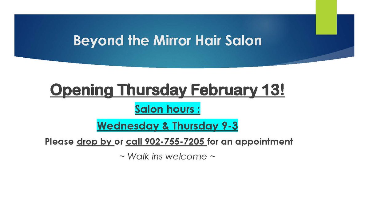 NSCCpictou's tweet image. Call to book your appointment @NSCCpictou Beyond the Mirror Hair Salon. #supportstudentlearning