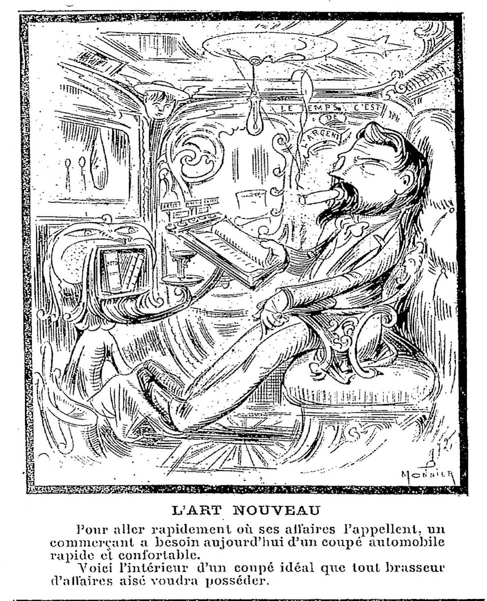 ferocias's tweet photo. L’art nouveau (1900) de Marius Monnier présente l’intérieur d’une automobile entièrement équipée pour offrir un lieu de travail nomade et confortable.
Au-delà de l'aspect automobile, il propose une anticipation d'un régime où la #documentation est partout et tout le temps. https://t.co/hRg9dfLDvs
