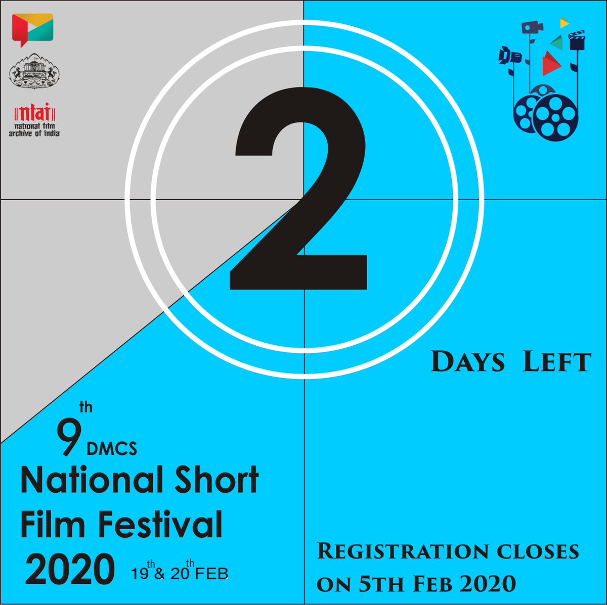 DMCSFilmFest's tweet photo. Hurry! Hurry! Hurry!
Send in your entries now!

Registration closes tomorrow at 11:59 PM

#dmcs #nsff #nsff2020 #shortfilm #filmfest #filmfestival #youngfilmmakers #registrations #sppu #dmcssppu https://t.co/qyRTOiEzc4