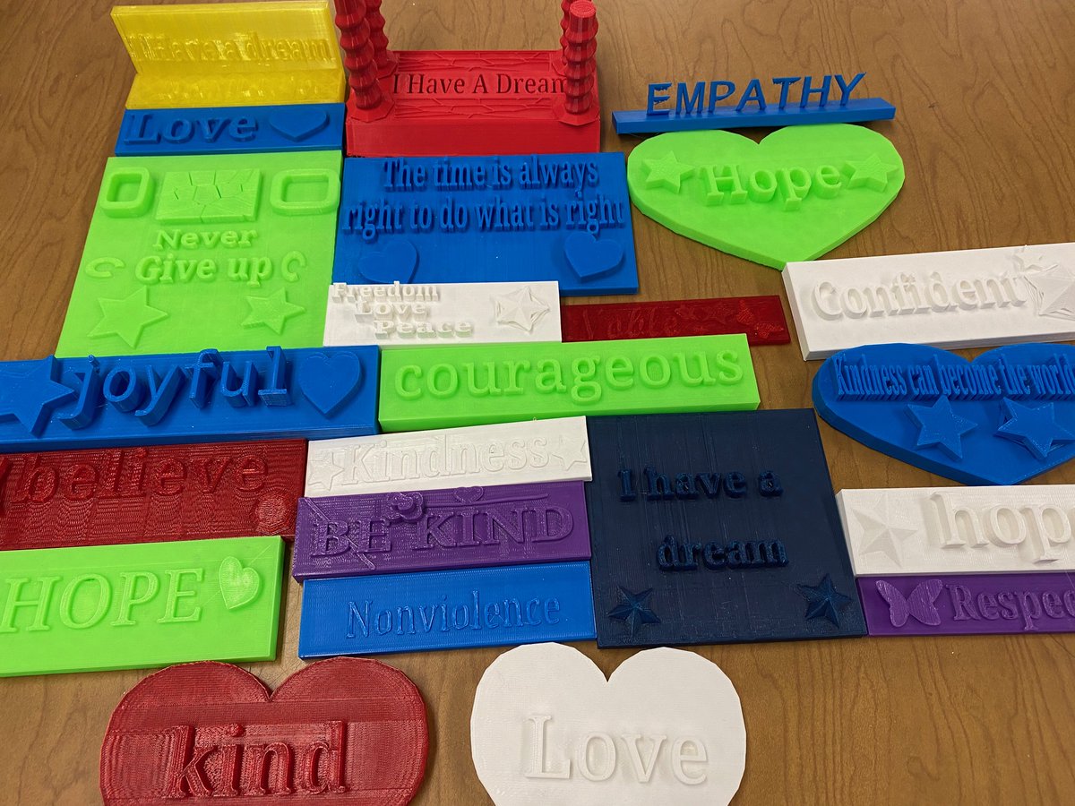Inspired by the words of Dr. Martin Luther King, Jr., students from Mrs. D's and Mrs. M's class designed their own motivational words using the 3D printer!