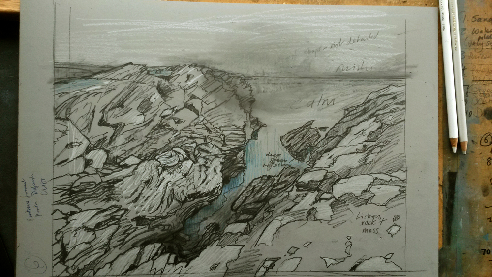 annlprintmaker's tweet photo. 4th Anglesey coastline lino sketched out ... & managed to remember to draw it 'the wrong way round'. On the cliffs, Porth Dafarch #angleseycoastpath #angleseycoast #angleseybeaches #porthdafarch #limitededition #originalprint #reductionlinocut https://t.co/qbjwrU14nV