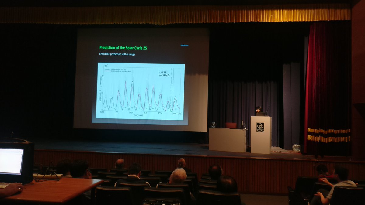 ydnad0's tweet photo. And here is Prantika Bhowmik, formerly PhD student @cessi_iiserkol @iiserkol and now Postdoctoral Fellow at @SolarDurham presenting our prediction of #sunspotcycle25 and the expected space environment over the next decade #APSPM2020 #APSPM @PrantikaBhowmik https://t.co/HyFbx0bnvv