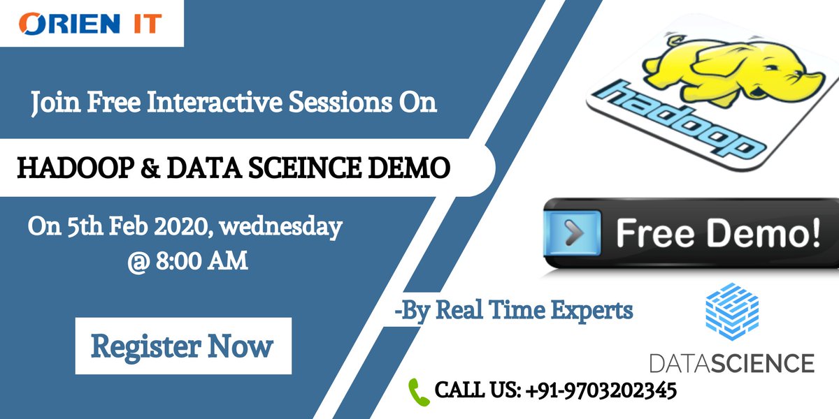 Orien_IT's tweet photo. Address The Analytics Skill Gap Issues in #DataScience &amp; #Hadoop By Attending Free #Demo Session On 5th Feb 2020,Wednesday (#Tomorrow) @ 8 AM
Enroll Here For Demos👇
Data Science Demo : https://t.co/IEiWuH8xxJ
Hadoop Demo: https://t.co/byNZQWvaxu
#hadooptraining @analyticbridge https://t.co/xfsJHYnM7X