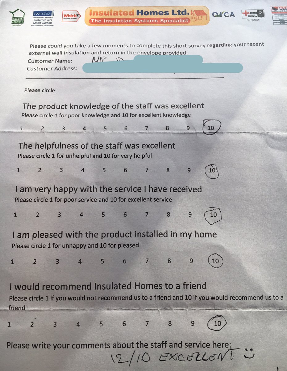 InsulatedHomes's tweet photo. We nearly always score 10/10 on our Park Home Insulation Customer Satisfaction Surveys but the final score on this one made me smile (click on the image to see!).
#ParkHomeInsulation #Insulation #CustomerService https://t.co/BWVtdj5h6C