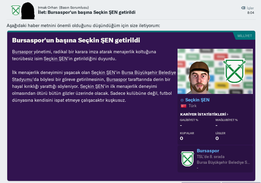 Memleket takımı ile #FM19 kariyerime başlıyorum.