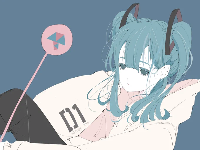 #初音ミク 

全然ミクの日とかじゃないけど唐突にミク描いてみた。 