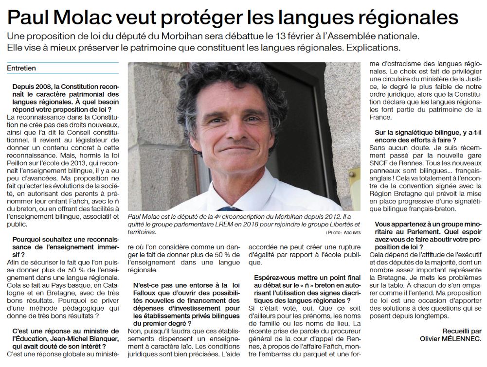 Protéger, préserver et développer les langues régionales est un combat que je mène depuis plus de 30 ans. Et cette fois, je le fais à travers une proposition de loi. La balle est désormais dans le camp de la majorité, pour que vivent nos langues ! #emojibzh via <a href="/OuestFrance/">Ouest-France</a>