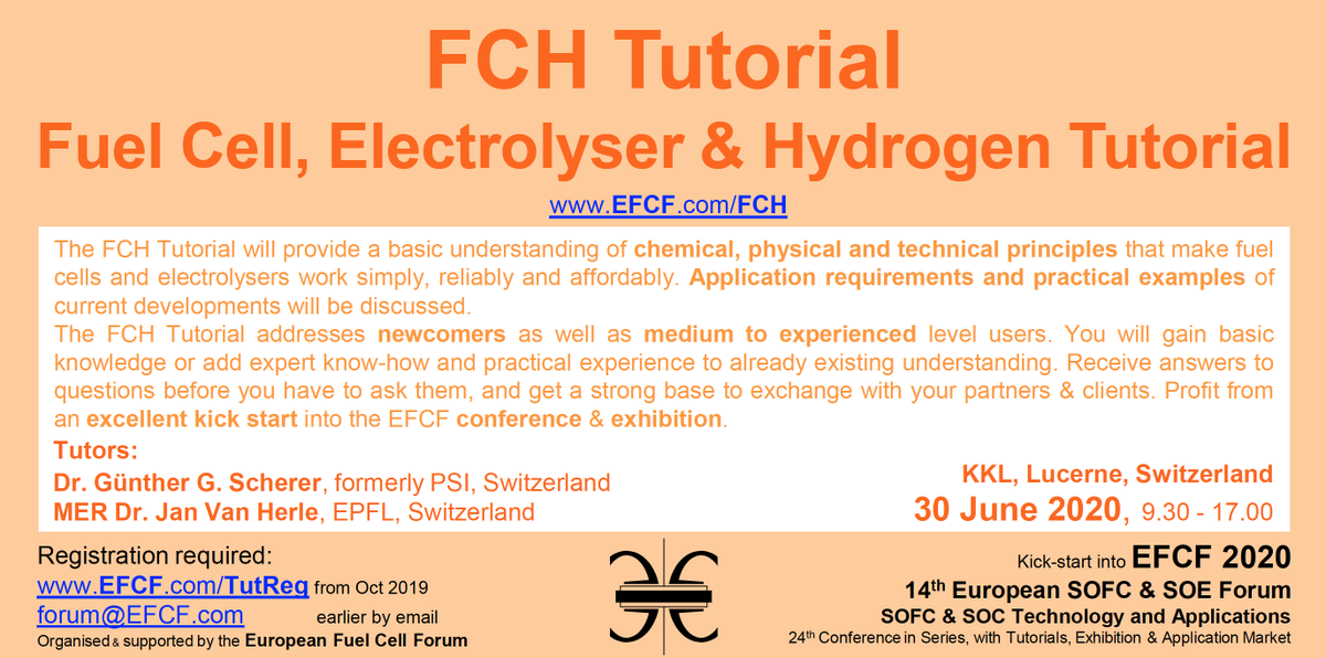 EFCForum's tweet photo. Once again we are offering 2 tutorials to kick start #EFCF2020. Join us on 30 June to learn more about Fuel Cells &amp; Hydrogen or Electrochemical Impedance Spectroscopy. More information https://t.co/HrLTIbP5nF #Tutorial #ElectrochemicalImpedanceSpectroscopy #EIScourse #fuelcell https://t.co/aiwD5TK9UX