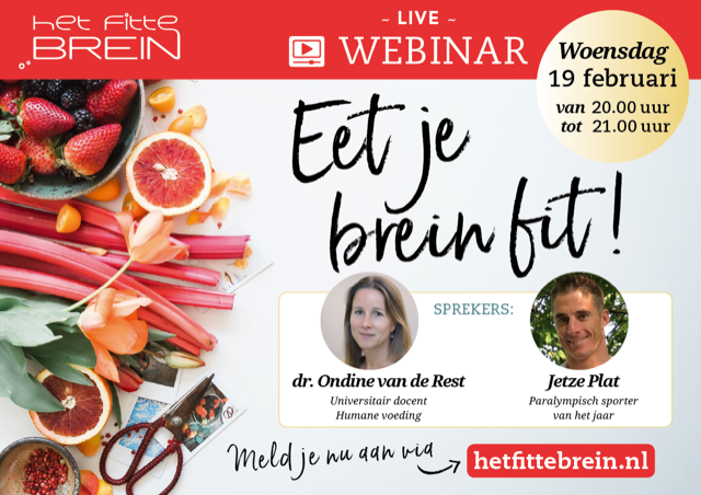 Op woensdag 19 februari zendt hetfittebrein.nl weer een nieuw (gratis) webinar uit over het thema voeding. #webinar #brein #fittebrein
