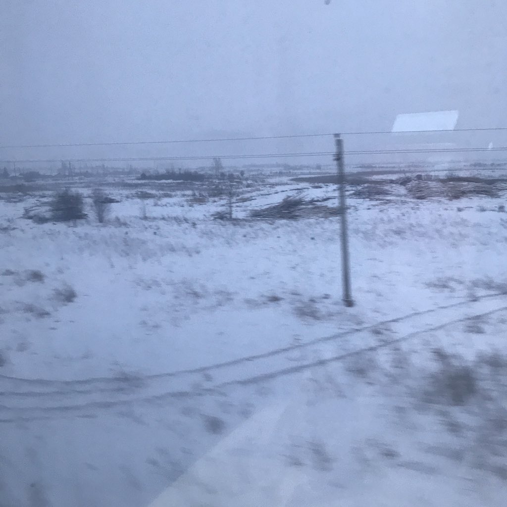 The rocking of the train makes me sleepy, just like as a kid in the back of my parents’ car. I woke up from dozing off to see it’s become flat and it looks fuzzy like snow blowing through the air. I wonder if North Dakota looks like this too? Nearing the town of Kansk-Yenisei.