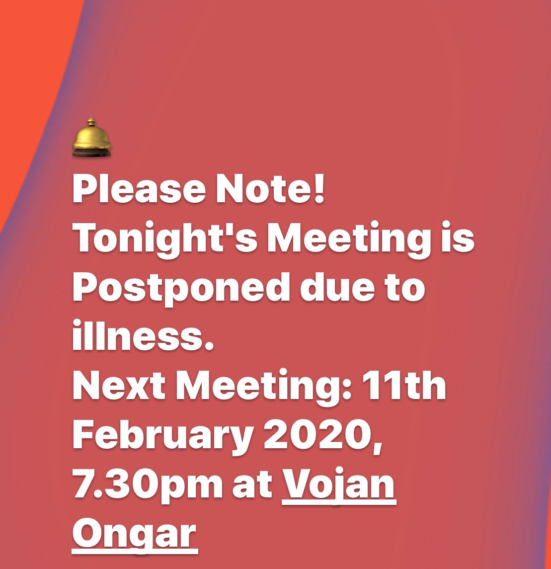 Tonight’s #networking meeting is postponed until next week! Join the friendly group on 11th Feb 2020 at 7.30pm. #BusinessNetworking #Ongar
