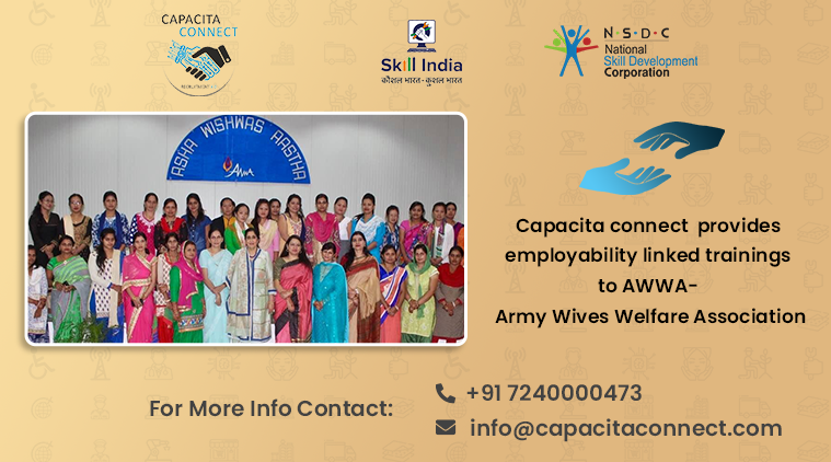 CapacitaConnect's tweet photo. Capacita Connect empowers AWWA - Army Wives Welfare Association Woman. When the army saves the country, Jagan Raj empowers army wives. These women are trained in accounts, computers, and healthcare.
#skillindia #nsdc #franchise #businessopportunities #capacita #rsldc https://t.co/uuNX0O4vyv