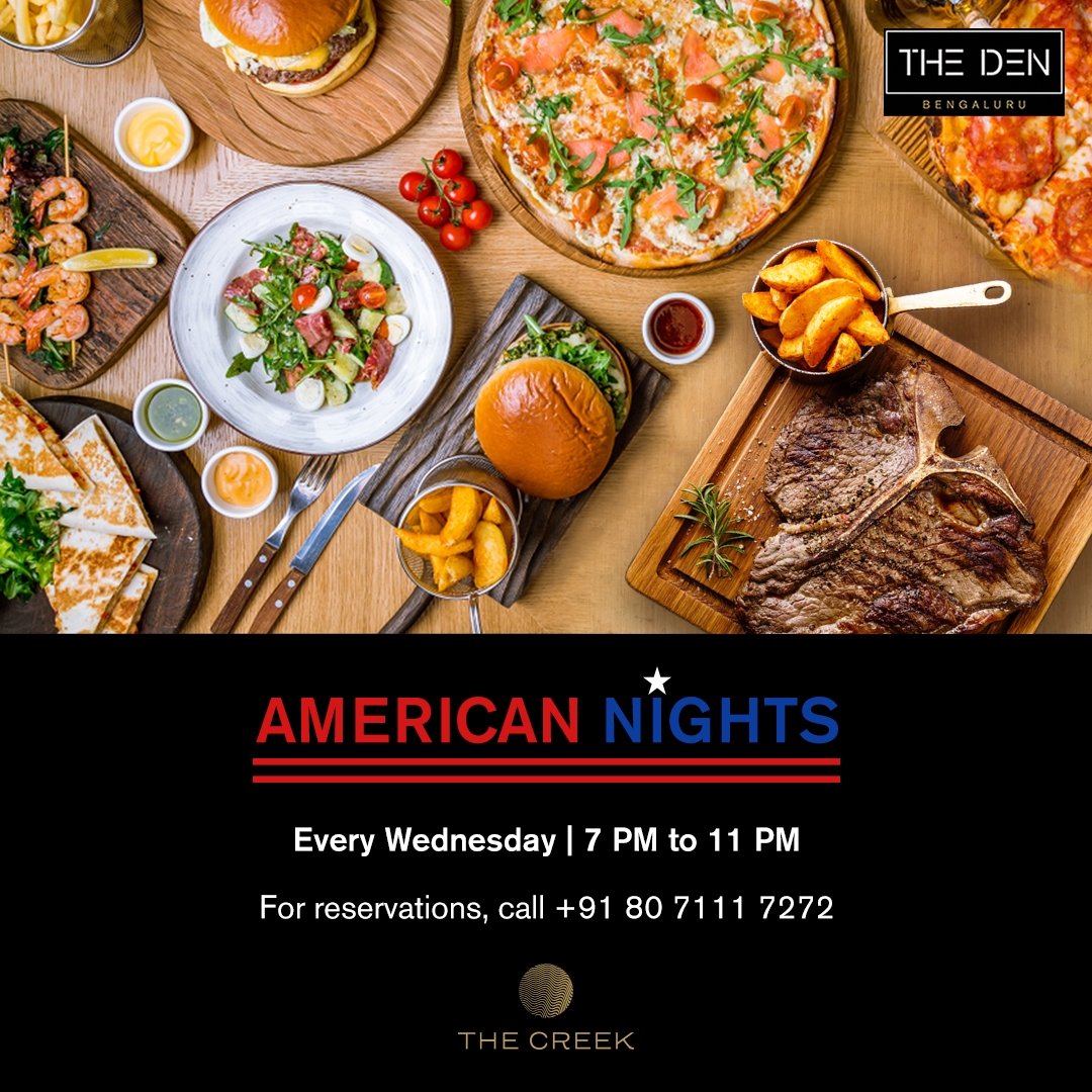 DEN_Bengaluru's tweet photo. Wednesday evenings at The Creek is all about comfort and indulgence. Revel in the taste of the wild west and say cheers over chilled beers and live music with your people.

For reservations, call on 080 7111 7272.

#TheDen #AmericanNights #comfortfood #delicious #foodie https://t.co/QYSd5oZVbW