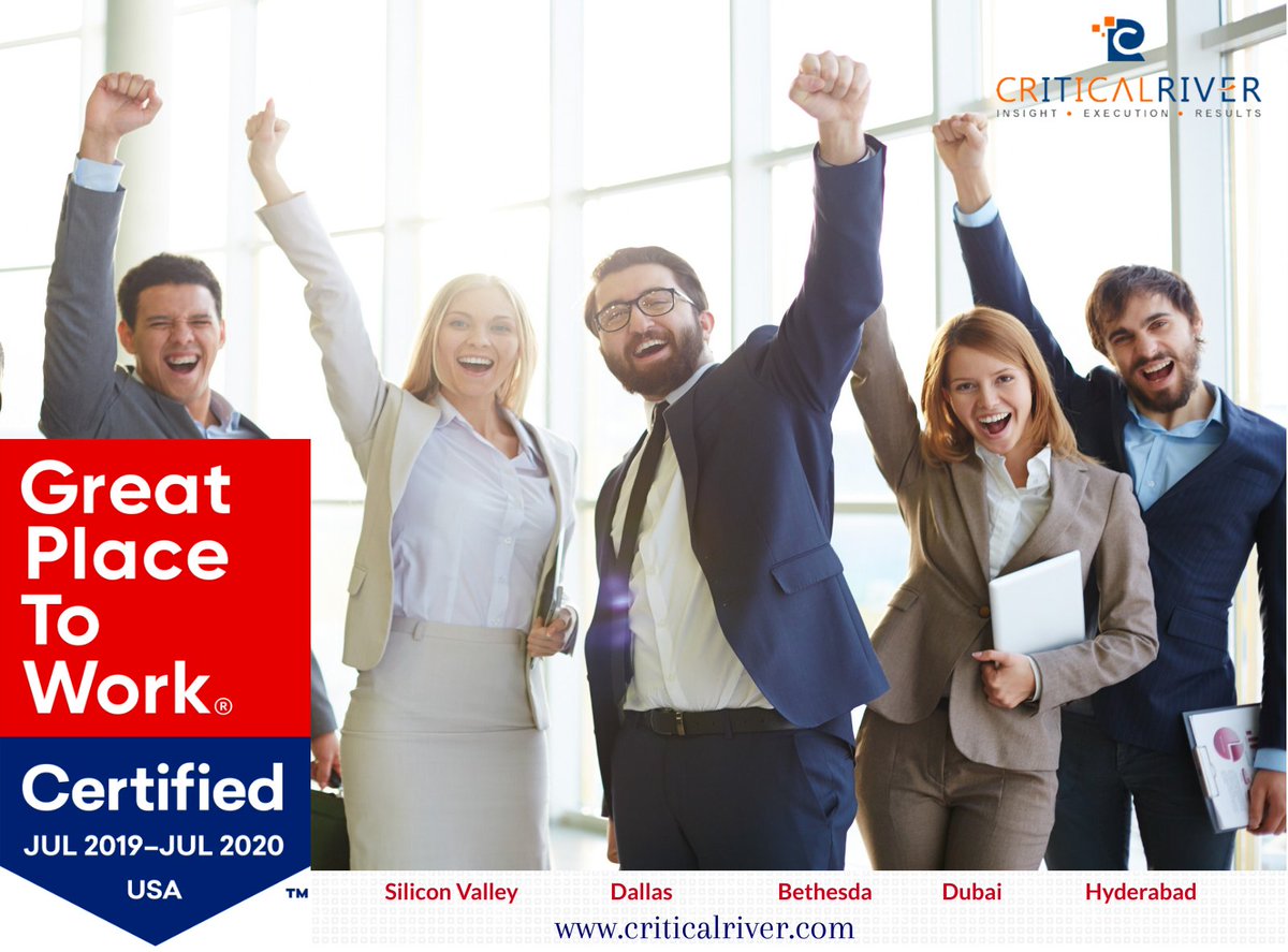 CriticalRiver's tweet photo. CriticalRiver is now Certified as "Great Place to Work".
#Happyemployees #Greatworkforce #Milestogo https://t.co/ExQDwaktYZ
