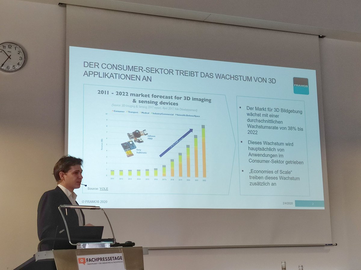 Der Markt für 3D #Bildverarbeitung wächst mit einer durchschnittlichen Wachstumsrate von 38 Prozent bis 2022 - Christopher Scheubel von <a href="/framosimaging/">FRAMOS</a> bei den #Fachpressetagen in #Karlsruhe #messweb20