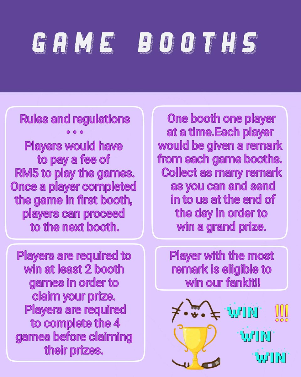 Details for our games during event day! Feel free to dm us if you have any enquiries 💫

[HELP RT]